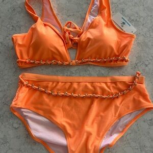 Avenue Bright Orange Bikini with Braided Detail
